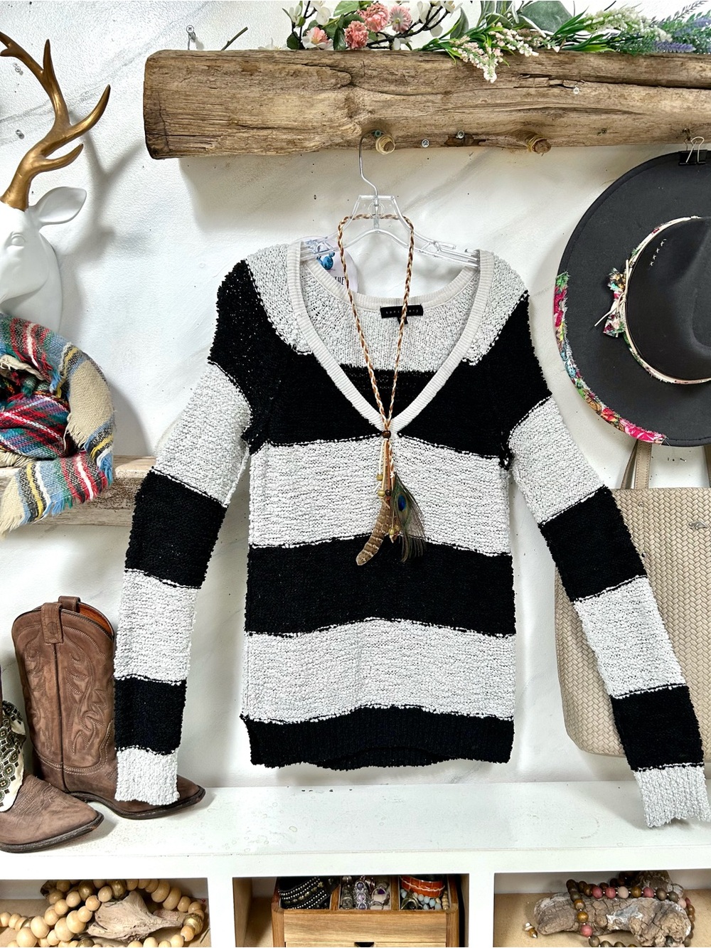 REVOLVE Sanctuary Striped V-Neck rustic Sweater w cottagecore western vibe